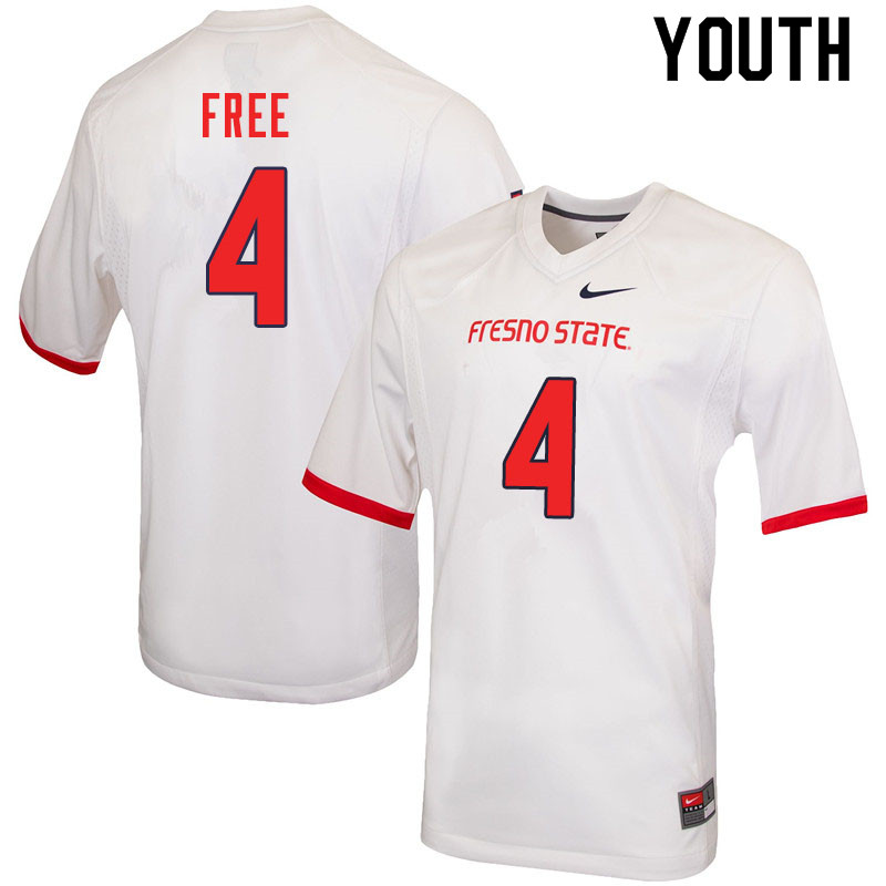 Youth #4 Wylan Free Fresno State Bulldogs College Football Jerseys Sale-White - Click Image to Close